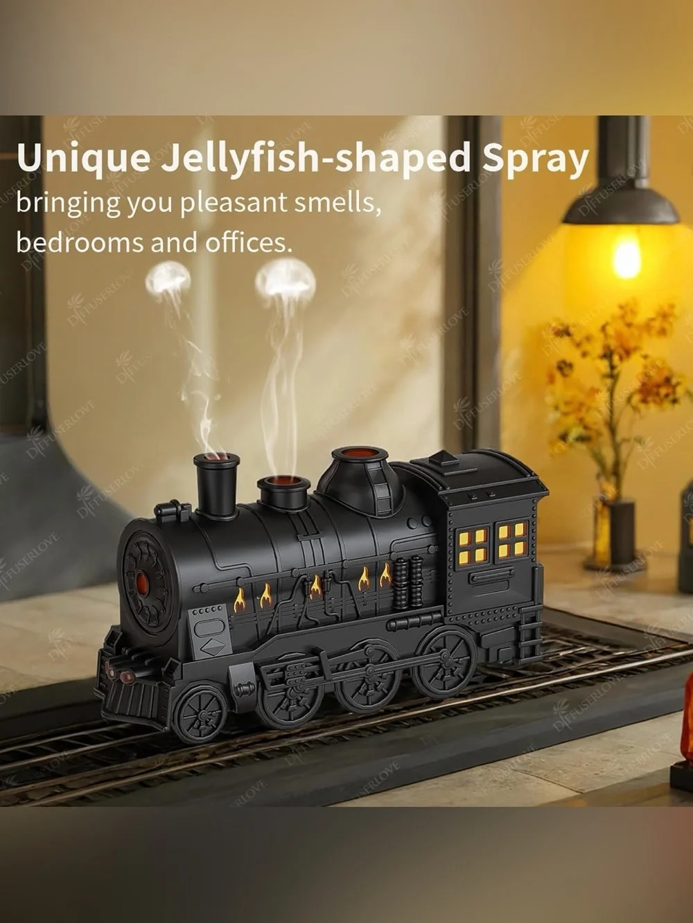🚂💨 Diffuserlove Train Essential Oil Diffuser – 300ML Cool Mist Humidifier